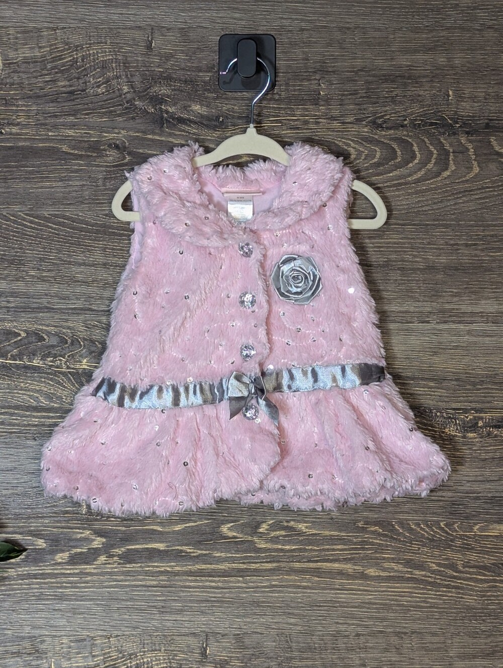 Little Lass Pink Faux Fur Sequin Vest Girls 18M